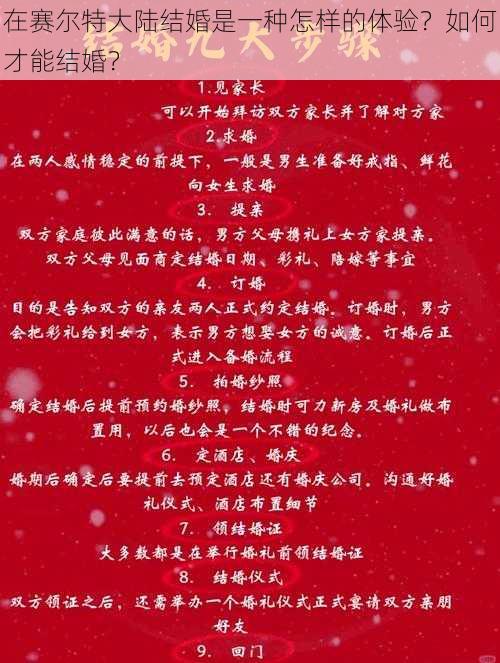 在赛尔特大陆结婚是一种怎样的体验?如何才能结婚?